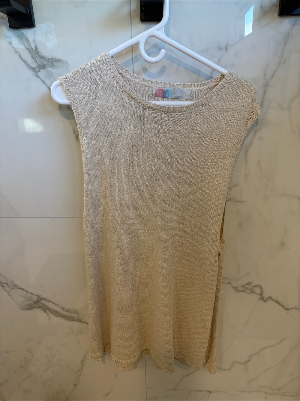 Free People Cream Sleeveless Knit Tunic